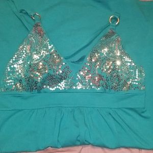 Turquoise sequin halter dress